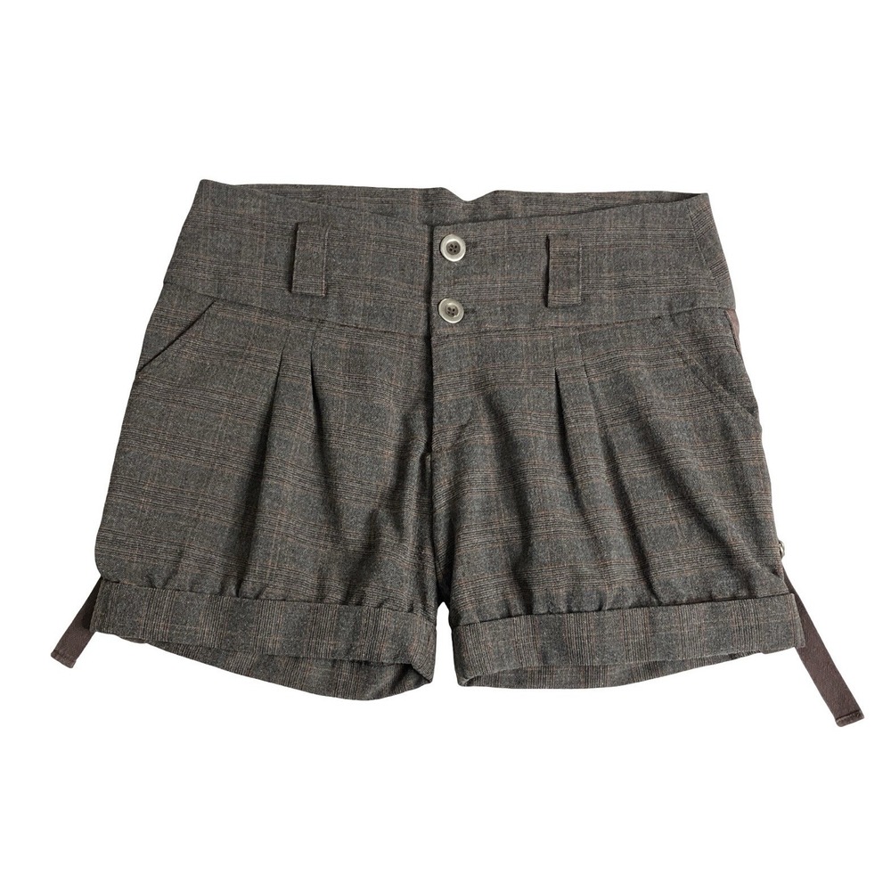 Lux Tweed Shorts Womens 5 Brown Cuffed Side Strap Equestrian Preppy Academia Y2K